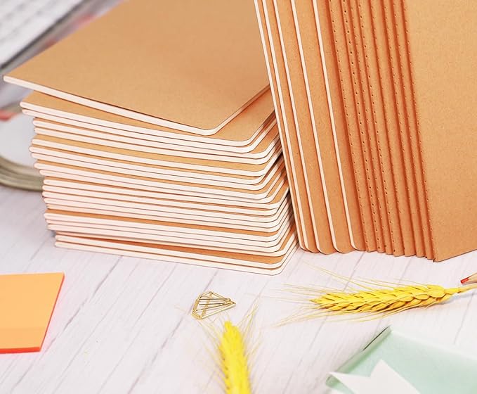 24 Pack A5 Blank Notebook Bulk Kraft Cover Blank Sketch Book Pad Travel Journals Composition Diary Subject Notebooks Planner 60 Pages, 8.3”x 5.5”