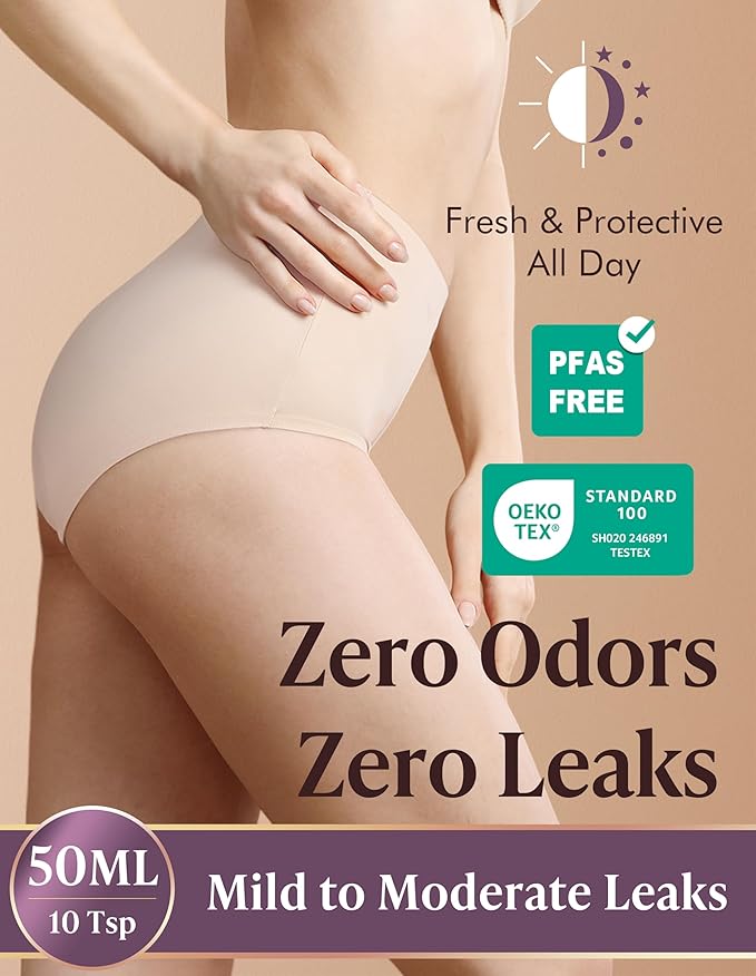 AIRCUTE Washable Urinary Incontinence Underwear for Women Absorbent Seamless High Waist Leak Protective Panty 3 Pack