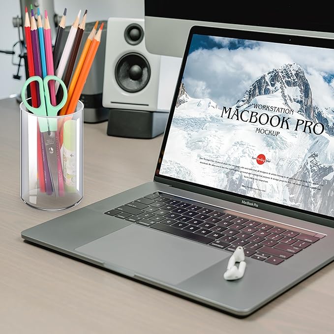 Acrylic Pen Holder 2 Pack, Acrylic makeup brush holder, Clear Pen Cup, Acrylic Cylinder Perfect for Desk organizer, Cylinder