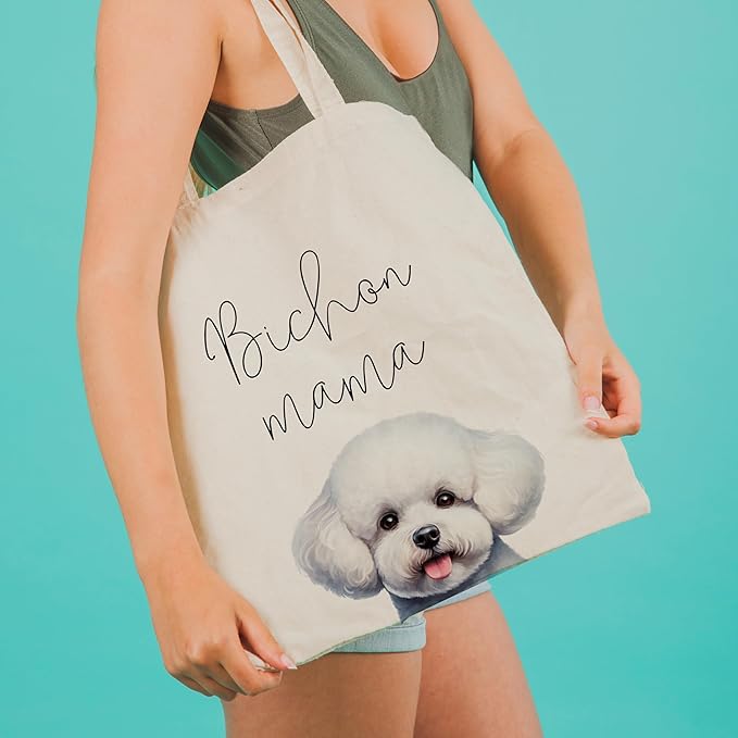 Dog Mama Tote Bag – Cute Dog Lover Canvas Bag, Reusable Shopping Shoulder Bag for Women, Pet Mom Gift,
