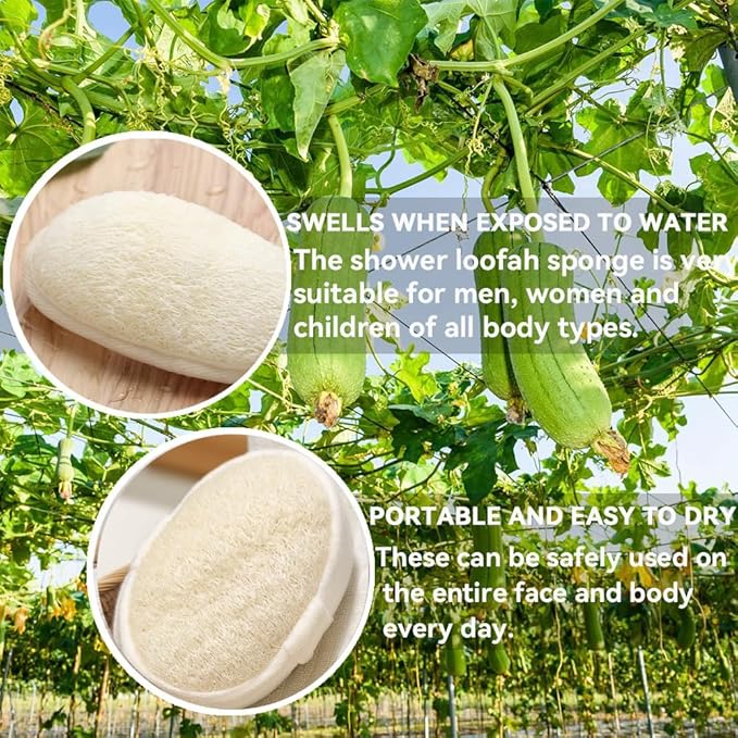 3 Pack Natural Loofah Sponge Exfoliating Body Scrubber, Made of Natural Biodegradable Shower Loufa Sponge, for Shower & Bath
