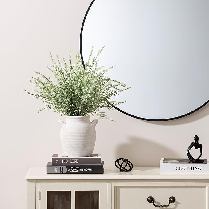 Ceramic Flower Vase Home Decor - Farmhouse Table Vases with Handle Living Room Decoration Vintage Decorative Aesthetic for Shelf Coffee Dining Desk House Bookshelf Fireplace (7.1" Rustic)