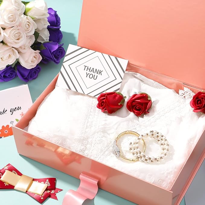 GREEN BEAN 6 Large Gift Boxes with Lids for Presents 13x9.7x3.4 Inches, Rose Gold Magnetic Gift Boxes with Ribbon, Bridesmaid Proposal Boxes, Luxury Christmas Gifts Boxes (Glossy Rose Gold)