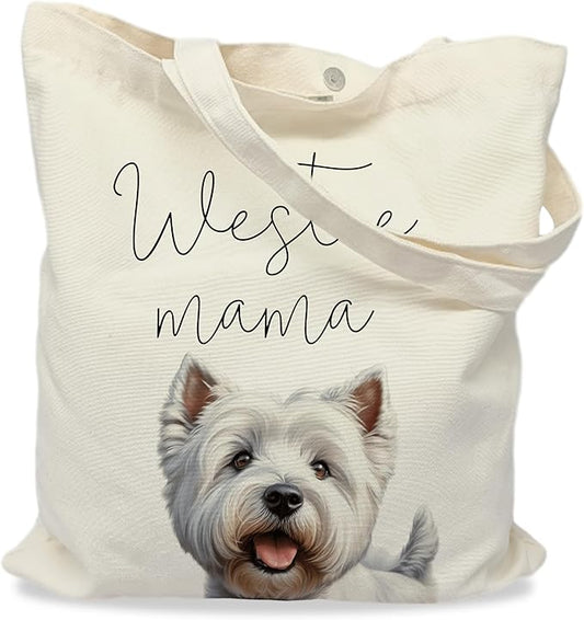 Dog Mama Tote Bag – Cute Dog Lover Canvas Bag, Reusable Shopping Shoulder Bag for Women, Pet Mom Gift,