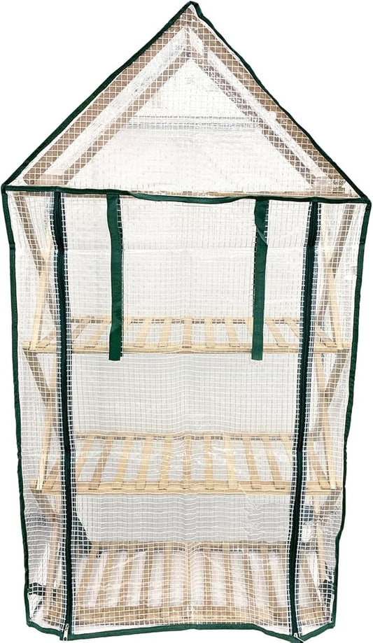 Ferry Morse Pop-up Multi-Tier Bamboo Indoor Plant Stand with Outdoor Roof/Cover Bundle