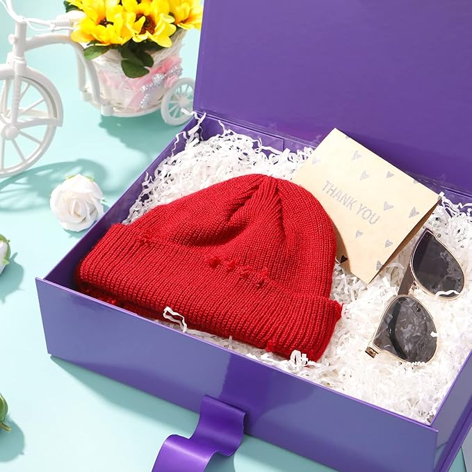 GREEN BEAN Large Gift Box with Lid for Presents 13x9.7x3.4 Inches, Purple Magnetic Gift Box with Ribbon, Bridesmaid Proposal Box (Glossy Purple)