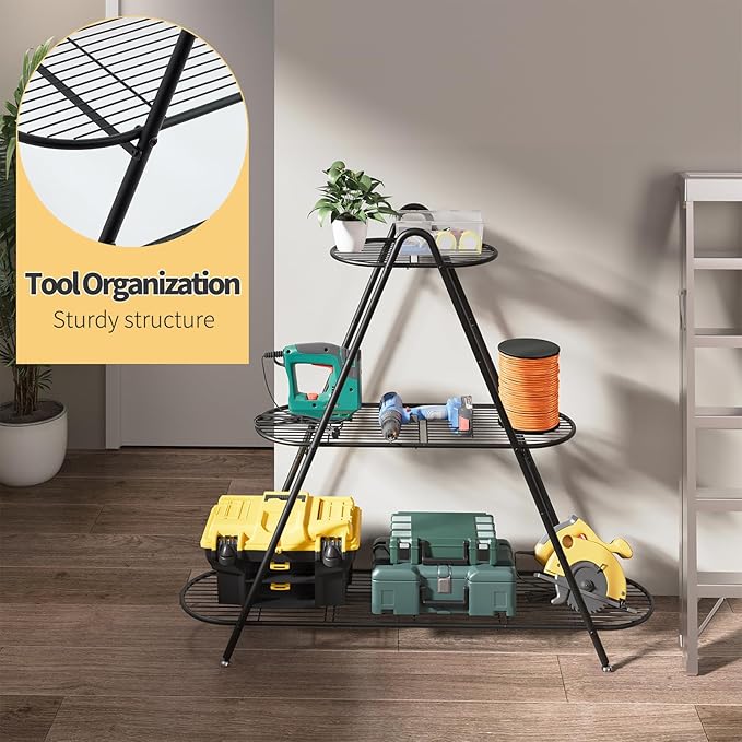 Plant Stand for Patio, 3-Tier Metal Plant Shelf–Indoor/Outdoor Display Rack for Multiple Pots, Heavy Duty Plants, Garden Flower Organizer (Black)