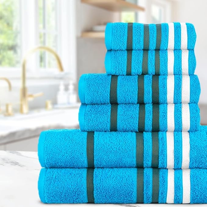 CASA COPENHAGEN Exotic 6 Pieces Towel Set- Teal, 525 GSM 2 Bath Towel 2 Hand Towel 2 Washcloth, Designed in Denmark Made of Soft Egyptian Cotton for Bathroom, Kitchen & Shower