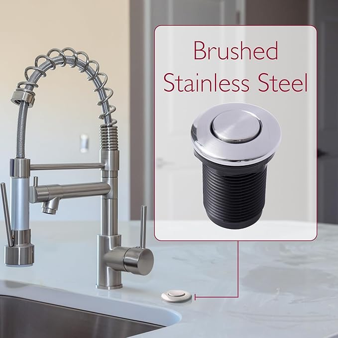 Disposal Air Switch Kit for Garbage Disposal Hands-Free UL Approved Includes 6' Air Tube 1-3/8" Air Button Safe & Convenient for Kitchen No Wiring Needed (Brushed Stainless Steel)