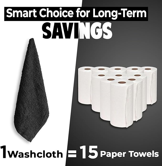 DAN RIVER 100% Cotton Wash Cloths 24 Pack [12x12] Soft & Absorbent wash Cloths for Body, Gym, Hotels & Spa Perfect for Everyday Use Fingertip Towels, Black