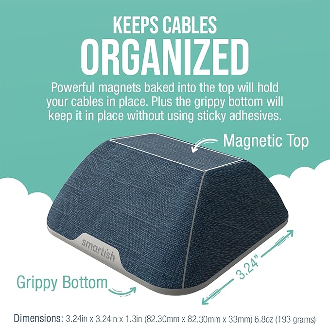 Smartish® Magnetic Cord Holder - Cable Wrangler Organizer Stocking Stuffer with Magnet Clips for Charger Management on Desktop, Nightstand for USB-C + Lightning - Blue Jeanie