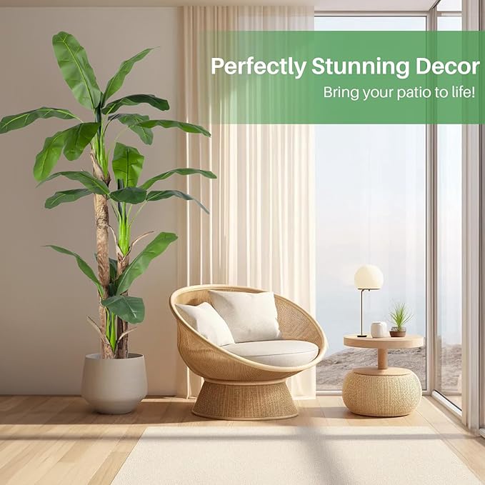 Artificial Banana Tree Faux Tall Plant Fake Banana Leaf Plant Faux Banana Silk Tree Faux Banana Leaves for Home Swimming Pool Indoor Outdoor Patio Tropical Decor