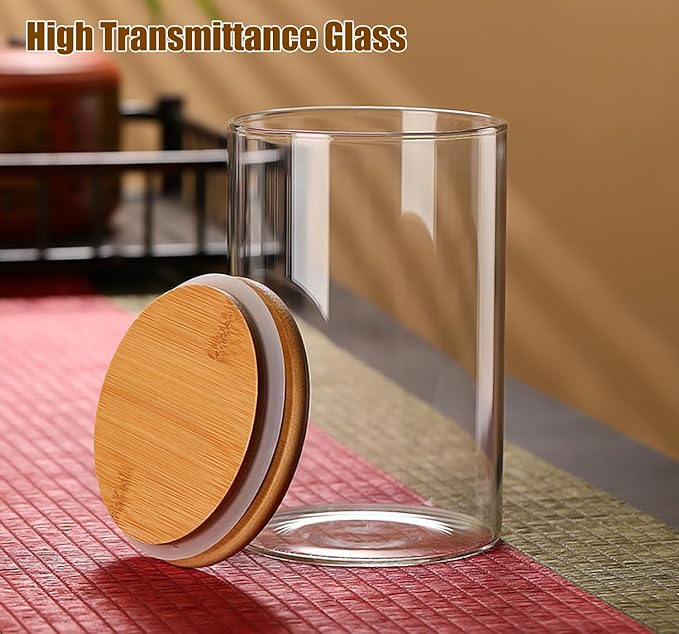 66 oz Glass Food Storage Jars with Airtight Lids, Tall Clear Glass Jar with Bamboo Lid, Airtight Food Canister for Pasta, Candy, Coffee, Sugar, Cookie, Snack. (Round | 10+11 Inch) x2
