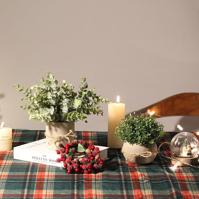 4 Pack Small Fake Plants for Bathroom Decor, Artificial Plants Indoor, Faux Plants Indoor Eucalyptus Rosemary for Home Kitchen Farmhouse Office Room Decor