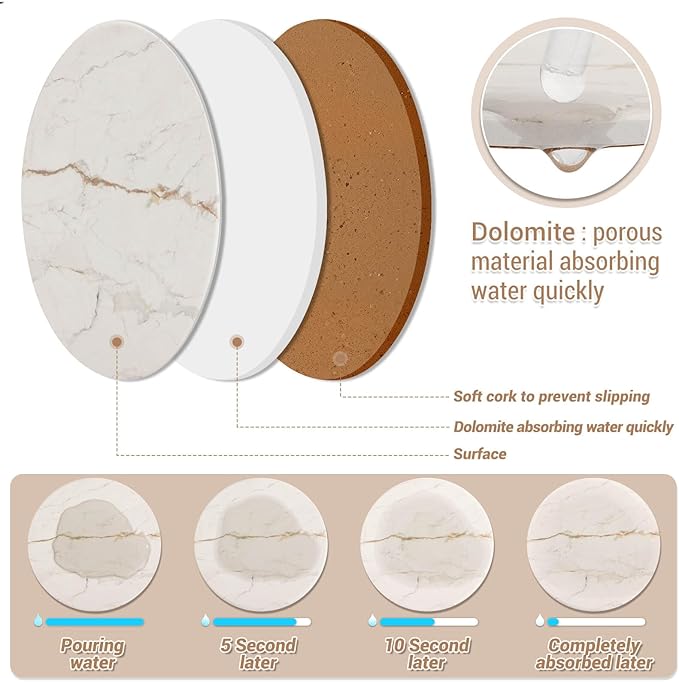 Acejoz Drink Coasters with Holder for Coffee Table, Absorbent Coasters Set of 6, Marble Style Ceramic Coaster for Wooden Table, Suitable for Kinds of Cups, Home Decor, 4 Inches(White)