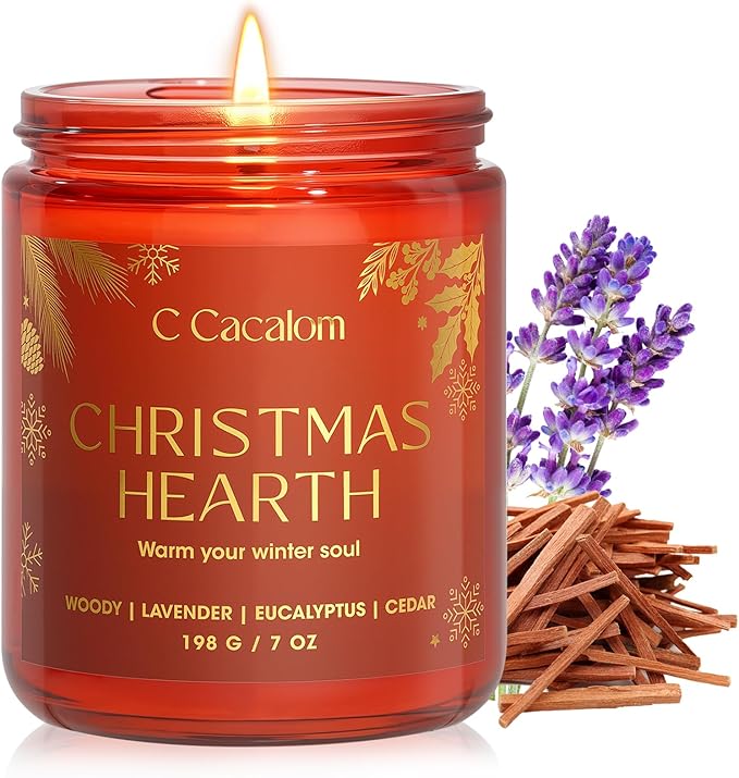 Christmas Soy Candles for Christmas Home Decor Non-Toxic Aromatherapy Scented Candles for Holiday Christmas Gifts, Cozy Cute Jar Candle, Winter Candle for Women Men, Christmas Hearth Lavender Candle