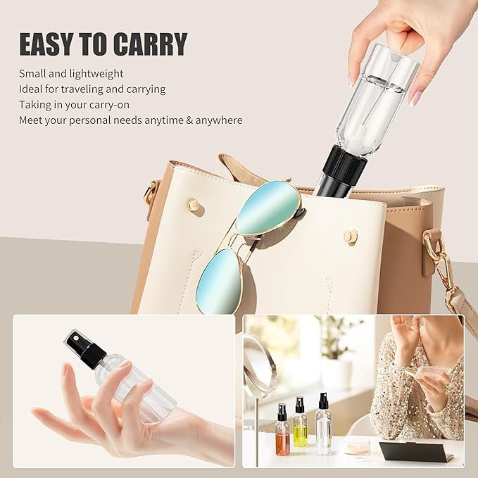 50pcs Small Travel Spray Bottle, 4oz/120ml Clear Fine Mist Plastic Refillable Bottle for Skin Care, Hair Care, Plant Care & Home Cleaning