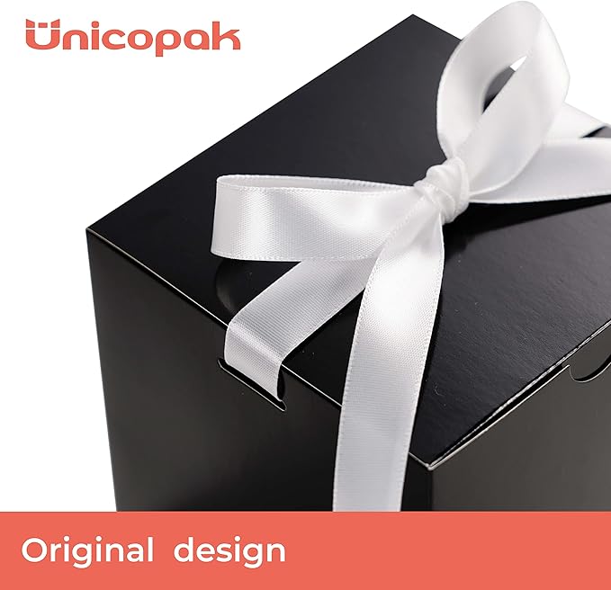 UnicoPak 50 Pack 4x4x4 Black Gift Boxes, Elegant Small Gift Boxes with Lids for Birthday Party Wedding Holiday Christmas, Gift Box for Ornaments Treats Candle Mug Crafting