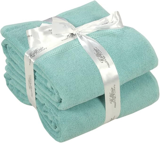 HILLFAIR 600 GSM- 40 x 80 Inches- 100% Cotton 2 Pc XXL Oversized Bath Towel Set- Soft Highly Absorbent Jumbo Bath Sheets Towels Sets- Quick Dry Oversized Bath Towel Sets for Hotel Spa Pool- Aqua