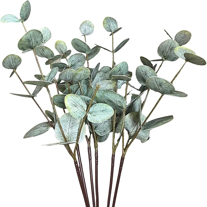 6 Pcs Artificial Eucalyptus Stems, 19.2 inch Artificial Green Plant Decorations, Suitable for Various vases, for Living Room, Office, Coffee Table, Home Decor