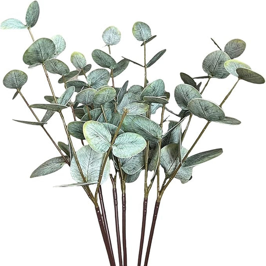 6 Pcs Artificial Eucalyptus Stems, 19.2 inch Artificial Green Plant Decorations, Suitable for Various vases, for Living Room, Office, Coffee Table, Home Decor