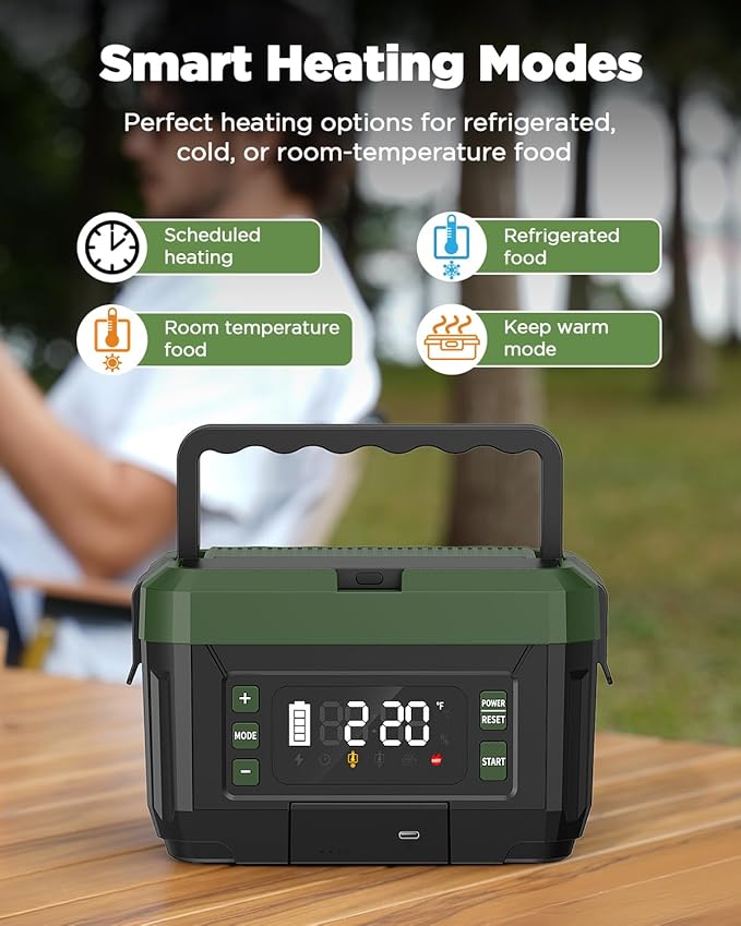 Cordless Electric Lunch Box for Adults – 1.2L Stainless Steel Self-Heating Lunch Box with 20000mAh Removable Rechargeable Battery, Portable Heated Food Warmer for Work, Travel & Office
