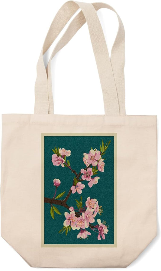 Cherry Blossoms, Letterpress (100% Cotton Canvas Reusable Tote Bag)