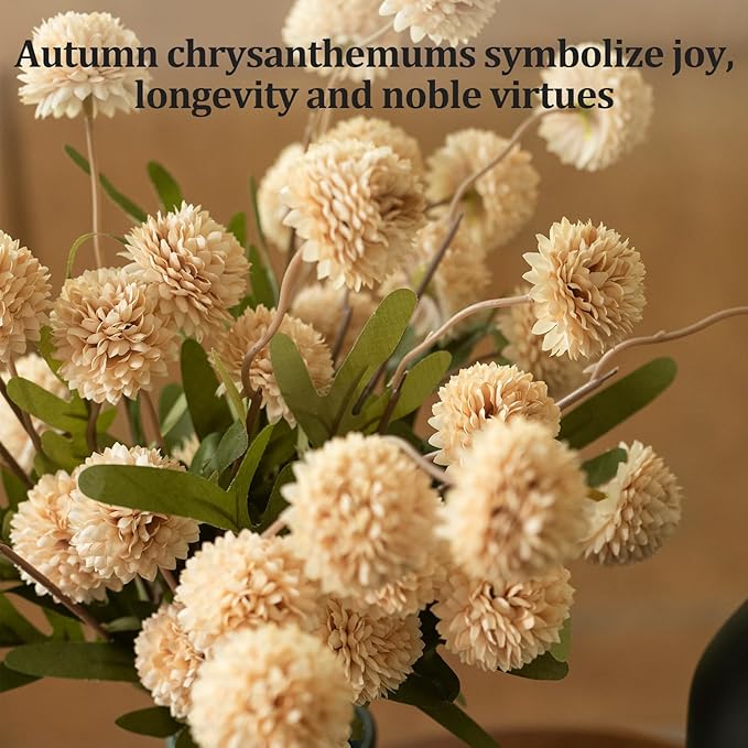 Fake Flowers in Vase for Centerpieces, Faux Flowers in Modern Ceramic Vase Set of 3 with 8 Artificial Autumn Chrysanthemums Artificial Decorative Swags