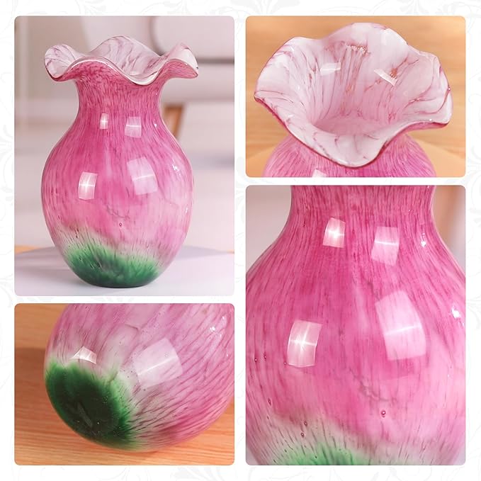 KAMMAK Colored Glass Vase, Beautiful Hand Blown Decorative Vase, Modern Art Vase for Flower Mantle Dining Table Centerpiece, Entryway Living Room Wedding Decoration, FH006