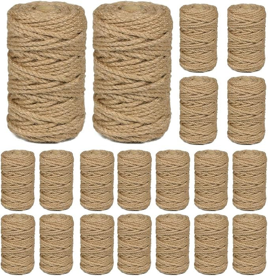 20Pcs 5mm Natural Jute Twine Rope 2100 Feet Twisted Heavy Duty Thick Twine for Cat Scratching Post Tree Craft Projects Garden Home Decoration Packing Bundling (Brown-105Feet/Roll)