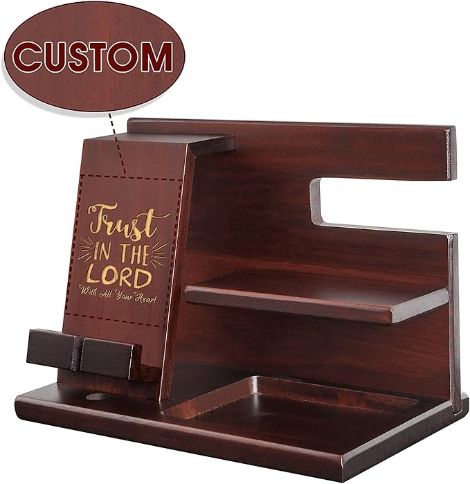 awofer Custom Wood Phone Docking Station for Men with Best Bible Verse About Love, Strength, Faith - Multiple Copywriting Options - Personalized Gifts for Him, Dad, Grandpa, Husband, Boyfriend, Son