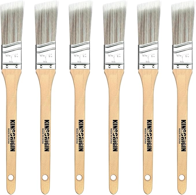 King Origin 6 Pcs Paint Brushes, 1 Inch Angled Paint Brush - Wood Handle, Thick & Dense Bristles for Smooth Finish, Small Paint Brush for Painting Walls, Trim, Art & Craft