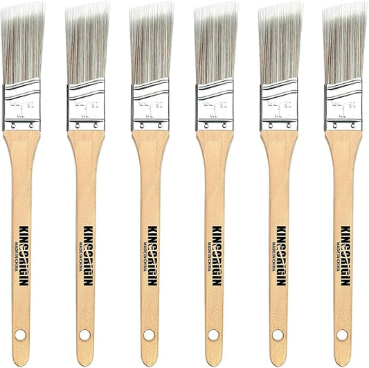 King Origin 6 Pcs Paint Brushes, 1 Inch Angled Paint Brush - Wood Handle, Thick & Dense Bristles for Smooth Finish, Small Paint Brush for Painting Walls, Trim, Art & Craft