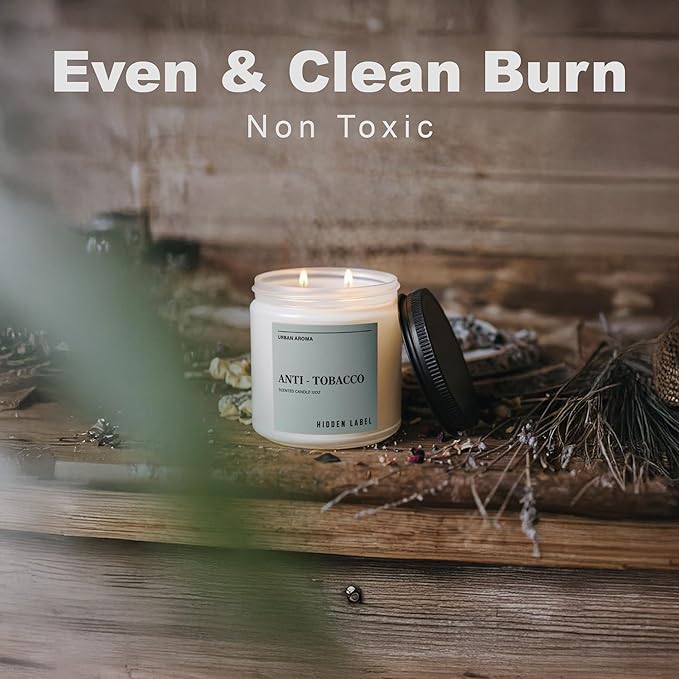 Hidden Label Anti Tobacco Scented Candle, 12oz Natural Soy Wax Non Toxic, 2 Wick Candles for Home Scented, 70hours Clean Burning Aromatherapy Candle, Bacehlor Pad Decor | The Perfect Mens Gift