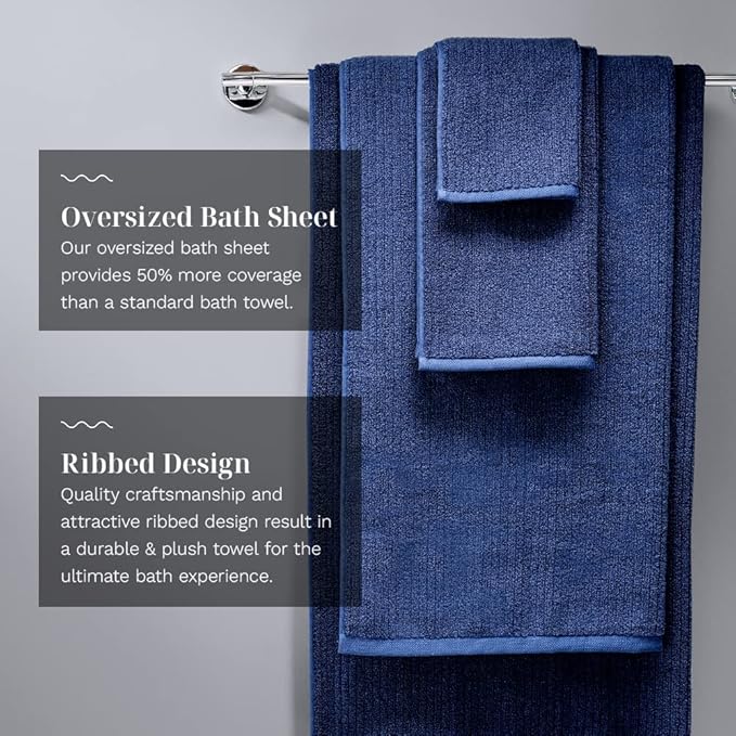 LUXOME Luxury Performance 6-Piece Bath Towel Set | Dual-Loop Design | Ultra Soft | Highly Absorbent | Quick Drying | Harbor (Navy)