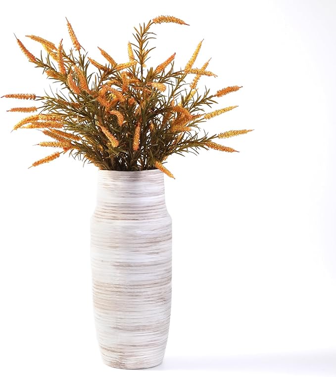 ALMA White Tall Vase for Floor, 18'' Extra Large Vase for Pampas Grass Dried Flower Bouquet, Big Ceramic Rustic Vases for Home Decor, Living Room Floor, Mantel Decoration