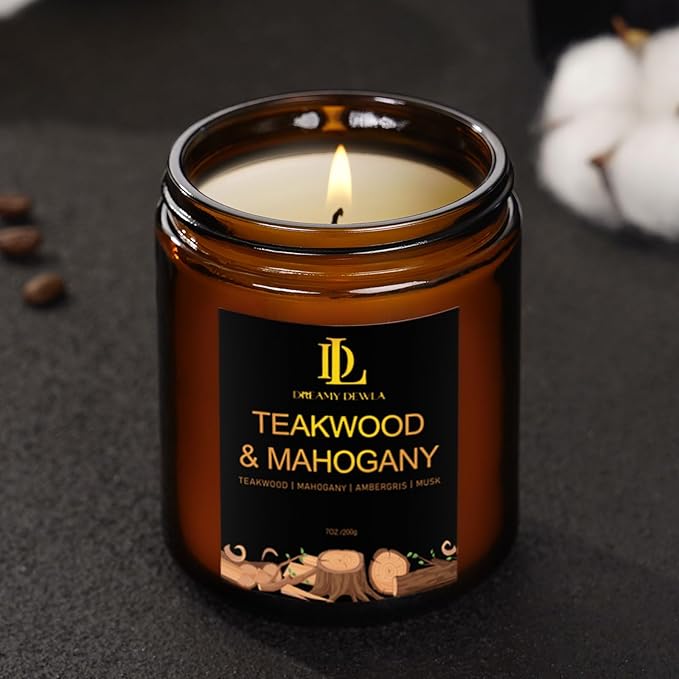 Teakwood & Mahogany Candles, Teakwood Mahogany Scented Candle, Natural Soy Candles for Home Scented, Long Lasting with 50 Hour Burn Time, Gifts for Men Women