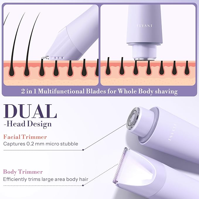 Bikini Trimmer for Women, 2 in 1 Electric Shaver for Women, Bikini RazorWaterproof IPX7 with LED, Pubic Hair Trimmer for Leg Arm Underarm Bikini Area, Christmas Gift Box - Lavender Dream Purple