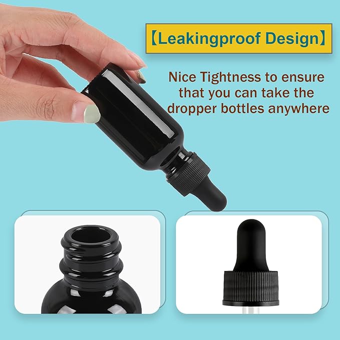24 Pack,1oz Glass Dropper Bottle,Black Tincture Bottles with Dropper,Pretty Finish for All Kinds of Liquids,Oil Bottles for Hair- Stronger Suction ideal for Leakproof Travel