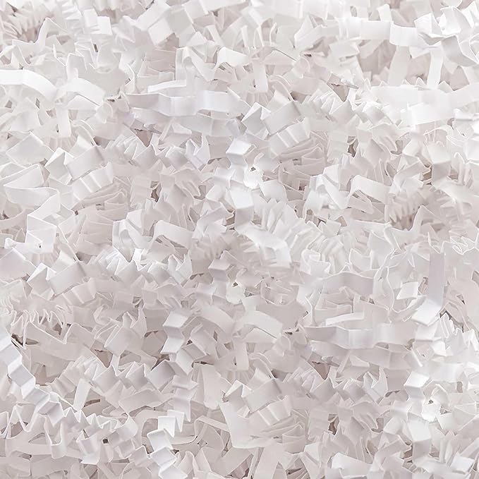 8.5oz Crinkle Paper Filler, Gift Baskets Gift Boxes Crafts Shredded Cut Paper Packaging Decorative Stuffing & Cushioning Confetti for Easter Birthday Wedding Party Favor White