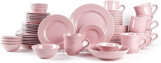 Pearl Dots Stoneware Dinnerware Set (56pc Set, Pink)