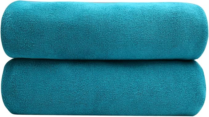 JML Bath Towels, Large Microfiber Towel Set 2 Pack (30" x 60") - Soft, Absorbent, Quick Drying, Use for Hair Wrap, Fitness, Sport, Yoga, Teal