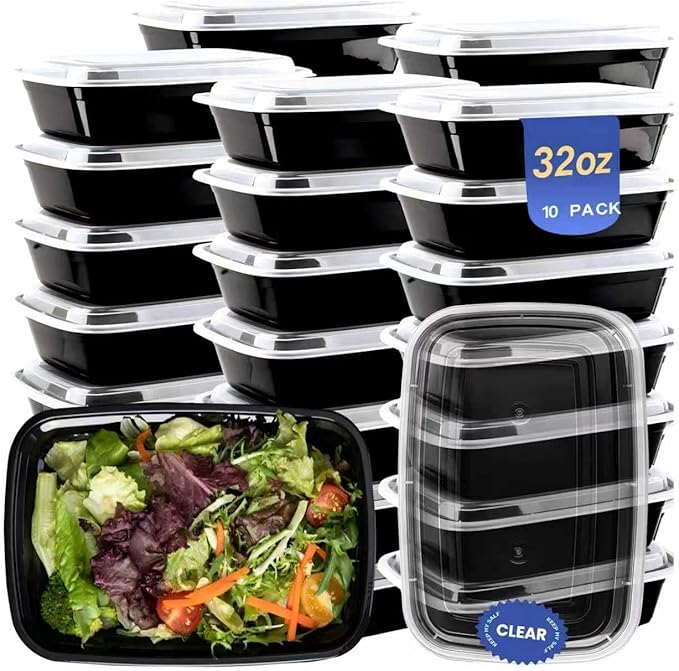 32oz 10 Pack Meal Prep Containers Reusable BPA-Free, Disposable Food Storage Containers with Lids, Bento Box Leakproof To Go Food Containers, Microwave Freezer Dishwasher Safe