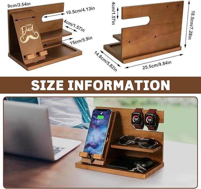Fathers Day for Dad, Dad Birthday Gifts, Wood Phone Docking Station, Nightstand Organizer, Gifts for Dad, Christmas Father's Day Dad Gifts from Daughter Son, Organiser Birthday Presents for Dad