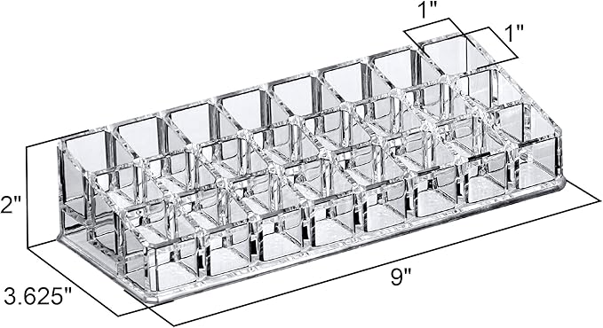 Amazing Abby - Glamour - 24-Slot Acrylic Lipstick Organizer, Lipstick Holder, Lip Gloss Holder, Cosmetic Storage Display, Perfect Storage Solution for Drawer and Vanity (Slot Size: 0.9" x 0.9")