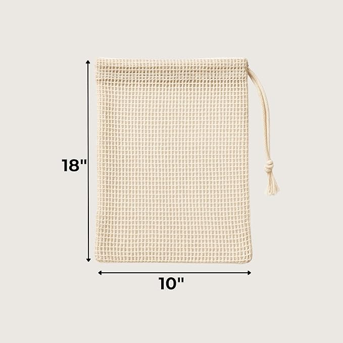 Organic Cotton Mesh Produce Bags – Large Reusable Grocery Bags (4 Pack) | Washable, Lightweight & Breathable Storage for Fruits, Vegetables, Bulk Foods & Zero Waste Living 10"x18"