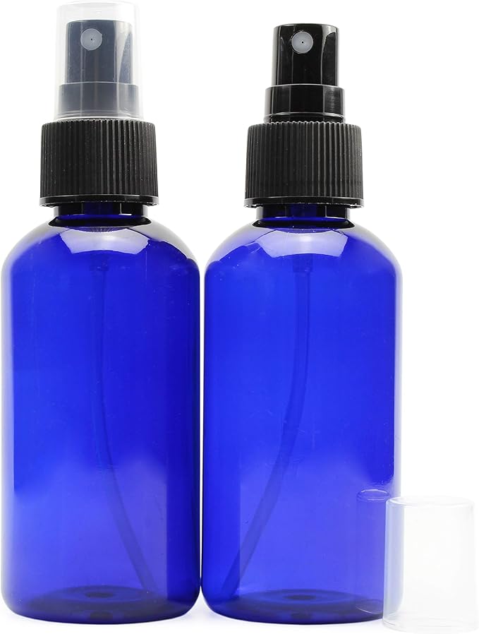 Cornucopia Brands 4oz Blue PLASTIC Fine Mist Spray Bottles (Pack of 12) BPA-Free Plastic Spritzer Bottles, Labels Included; PET #1 Plastic Bottles