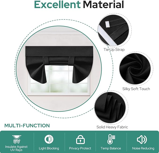 HOMEIDEAS 100% Linen Blackout French Door Curtains, Privacy Small Door Window Curtains, 26 X 20 Inch Shades for Front Window, Thermal Insulated Covering, 1 Panel, Black