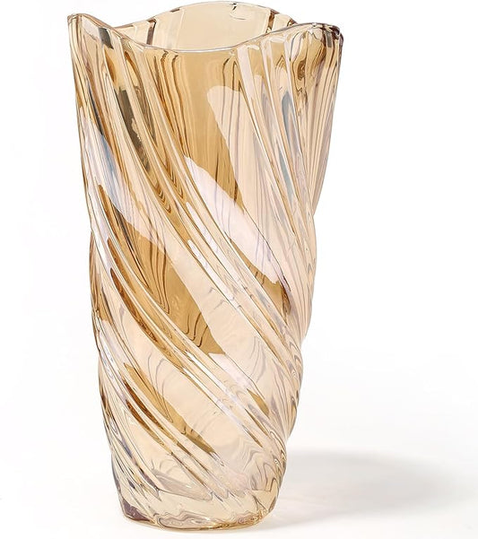 Glass Vase,Elegant Spiral Decorative Centerpiece for Home, Office,Wedding, Stylish Blown Glass Flower Vase