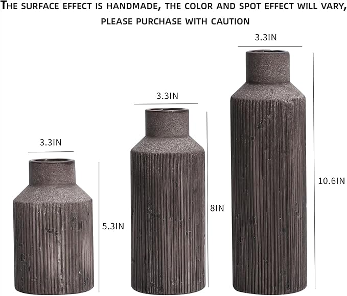 Farmhouse Vase for Home Decor, Ceramic vase Set of 3. Vintage Flower Vase Suitable for Home Decor, Living Room, Shelf Decor, Dining Table Decor.